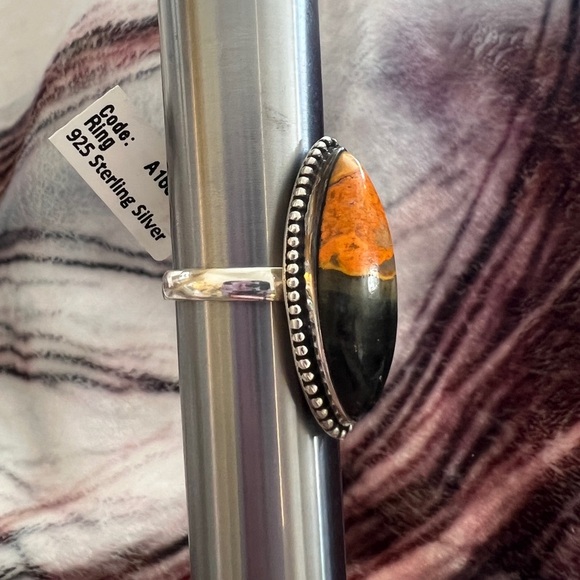 ❤️ Bumblebee Jasper Southwestern 925 Navajo Inspired Sz 8.75 Ring 9.1gms - Picture 9 of 11